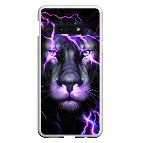 Чехол для Samsung S10E с принтом НЕОНОВЫЙ ЛЕВ  NEON LION в Петрозаводске, Силикон | Область печати: задняя сторона чехла, без боковых панелей | lion | neon | голова | гроза | дикая кошка | животные | кот | кошка | лев | молния | неон | тигр | хищник