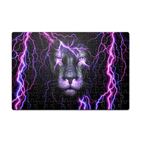Пазл магнитный 126 элементов с принтом НЕОНОВЫЙ ЛЕВ  NEON LION в Петрозаводске, полимерный материал с магнитным слоем | 126 деталей, размер изделия —  180*270 мм | lion | neon | голова | гроза | дикая кошка | животные | кот | кошка | лев | молния | неон | тигр | хищник