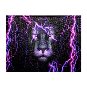 Обложка для студенческого билета с принтом НЕОНОВЫЙ ЛЕВ  NEON LION в Петрозаводске, натуральная кожа | Размер: 11*8 см; Печать на всей внешней стороне | lion | neon | голова | гроза | дикая кошка | животные | кот | кошка | лев | молния | неон | тигр | хищник