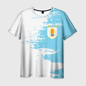 Мужская футболка 3D с принтом Сборная Уругвая в Петрозаводске, 100% полиэфир | прямой крой, круглый вырез горловины, длина до линии бедер | кавани | португалия | россия | спорт | суарес | уругвай | футбол | чемпионат мира | чемпионат мира по футболу | чм | эдинсон кавани