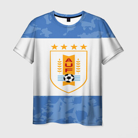 Мужская футболка 3D с принтом Сборная Уругвая в Петрозаводске, 100% полиэфир | прямой крой, круглый вырез горловины, длина до линии бедер | кавани | португалия | россия | спорт | суарес | уругвай | футбол | чемпионат мира | чемпионат мира по футболу | чм | эдинсон кавани