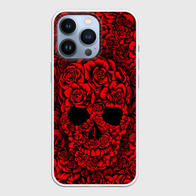 Чехол для iPhone 13 Pro с принтом ЦВЕТОЧНЫЙ ЧЕРЕП в Петрозаводске,  |  | death | flowers | horror | metal | red | rose | roses | skull | арт | зомби | кости | красный | розы | скелет | цветы | череп | черный