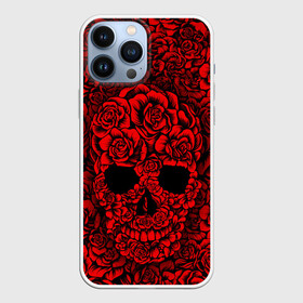 Чехол для iPhone 13 Pro Max с принтом ЦВЕТОЧНЫЙ ЧЕРЕП в Петрозаводске,  |  | death | flowers | horror | metal | red | rose | roses | skull | арт | зомби | кости | красный | розы | скелет | цветы | череп | черный