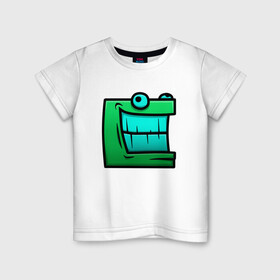 Детская футболка хлопок с принтом Geometry Dash | Green cube (Z) в Петрозаводске, 100% хлопок | круглый вырез горловины, полуприлегающий силуэт, длина до линии бедер | Тематика изображения на принте: 2d | arcade | game | geometry dash | meltdown | robtop | аркада | геометрический тире | раннер
