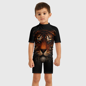 Детский купальный костюм 3D с принтом TIGER в Петрозаводске, Полиэстер 85%, Спандекс 15% | застежка на молнии на спине | animal | tiger | животное | тигр | хищник