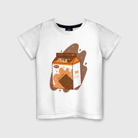 Детская футболка хлопок с принтом Коробка шоколадного молока в Петрозаводске, 100% хлопок | круглый вырез горловины, полуприлегающий силуэт, длина до линии бедер | Тематика изображения на принте: anime | kawaii | аниме | йогурт | кавай | коробка молока | лето | молоко | пакет молока | персик | персиковое молоко | фрукты
