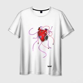 Мужская футболка 3D с принтом Yami: listen to my heart 3D в Петрозаводске, 100% полиэфир | прямой крой, круглый вырез горловины, длина до линии бедер | Тематика изображения на принте: heart | listen to my heart | yami | гитара | киберпанк | колонки | провода | сердце | трубки