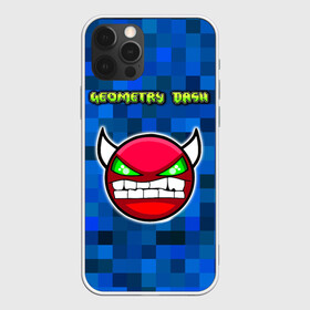 Чехол для iPhone 12 Pro с принтом Geometry Dash в Петрозаводске, силикон | область печати: задняя сторона чехла, без боковых панелей | Тематика изображения на принте: devil | geometry dash | pixel | геометри дэш | геометрический рывок | геометрия даш | демон | игры | логотипы игр | пиксель | смайл | эмоции