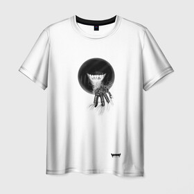 Мужская футболка 3D с принтом Yami: cell 3D в Петрозаводске, 100% полиэфир | прямой крой, круглый вырез горловины, длина до линии бедер | black | cell | dark | monster | yami | дырка в груди | зубы | клыки | оскал | отверстие в груди | тьма | улыбка