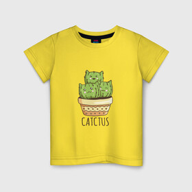 Детская футболка хлопок с принтом Котики Кактусы Catctus в Петрозаводске, 100% хлопок | круглый вырез горловины, полуприлегающий силуэт, длина до линии бедер | cactus | cat | cats | cute cactus | english words | kitten | kitty | puss | pussy | pussycat | кактус в горшке | киски | кисы | котёнок | котики | коты в виде кактусов | коты кактусы | котята | котята кактусы | котятки | кошечки | кошка | мил