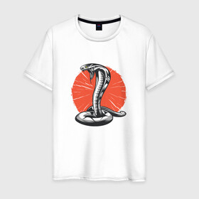Мужская футболка хлопок с принтом Японская Кобра | Japan Cobra в Петрозаводске, 100% хлопок | прямой крой, круглый вырез горловины, длина до линии бедер, слегка спущенное плечо. | Тематика изображения на принте: art | asp | aspid | cobra kai | japanese | poison | poisoned | red sun | snake | vemonous | venom | viper | арт | вайпер | восходящее солнце | змея | иллюстрация | кобра кай | красное солнце | рисунок кобры | солнце | яд | яд