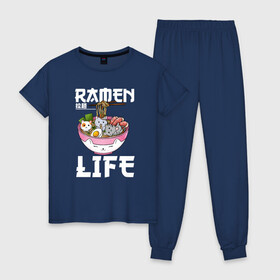 Женская пижама хлопок с принтом Ramen life в Петрозаводске, 100% хлопок | брюки и футболка прямого кроя, без карманов, на брюках мягкая резинка на поясе и по низу штанин | ahegao | anime | baka | chibi | desu | japan | kohai | nani | neko | otaku | senpai | sensei | waifu | weeaboo | weeb | аниме | анимешник | анимешница | ахегао | бака | вайфу | виабу | десу | кохай | культура | нани | неко | отаку | сенпай | сенсеи | трен