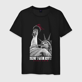 Мужская футболка хлопок с принтом Statue Of Liberty в Петрозаводске, 100% хлопок | прямой крой, круглый вырез горловины, длина до линии бедер, слегка спущенное плечо. | Тематика изображения на принте: америка | география | города | нью йорк | статуя свободы | страны | сша | туристам