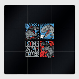 Магнитный плакат 3Х3 с принтом Rock Star Dino Динозавр геймер в Петрозаводске, Полимерный материал с магнитным слоем | 9 деталей размером 9*9 см | Тематика изображения на принте: dino | games | roar | rock | rock star | t rex | дино | динозавр | динозавры | рок | рокер