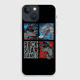 Чехол для iPhone 13 mini с принтом Rock Star Dino Динозавр геймер в Петрозаводске,  |  | Тематика изображения на принте: dino | games | roar | rock | rock star | t rex | дино | динозавр | динозавры | рок | рокер