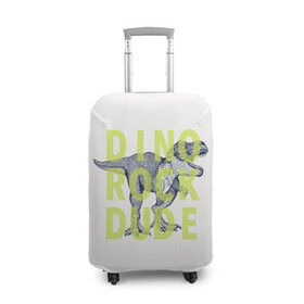 Чехол для чемодана 3D с принтом DINO ROCK DUDE в Петрозаводске, 86% полиэфир, 14% спандекс | двустороннее нанесение принта, прорези для ручек и колес | dino | games | roar | rock | rock star | t rex | дино | динозавр | динозавры | рок | рокер