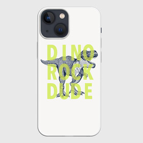 Чехол для iPhone 13 mini с принтом DINO ROCK DUDE в Петрозаводске,  |  | dino | games | roar | rock | rock star | t rex | дино | динозавр | динозавры | рок | рокер