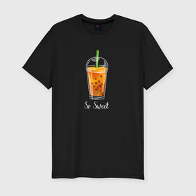 Мужская футболка хлопок Slim с принтом Коктейль в Петрозаводске, 92% хлопок, 8% лайкра | приталенный силуэт, круглый вырез ворота, длина до линии бедра, короткий рукав | sweet | коктейль | надпись | напиток | сладкое