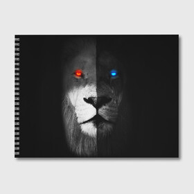 Альбом для рисования с принтом ЛЕВ - НЕОНОВЫЕ ГЛАЗА в Петрозаводске, 100% бумага
 | матовая бумага, плотность 200 мг. | lion | neon | глаза | голова | дикая кошка | животные | кот | кошка | лев | неон | светящиеся глаза | тигр | хищник