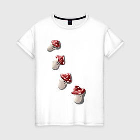 Женская футболка хлопок с принтом Гриб в Петрозаводске, 100% хлопок | прямой крой, круглый вырез горловины, длина до линии бедер, слегка спущенное плечо | 2d | fly | happy | веселье | настроение | позитив | полет | природа | прыжок | счастье