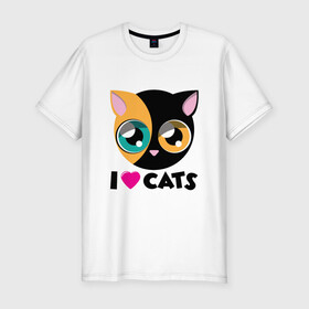 Мужская футболка хлопок Slim с принтом I Love Cats в Петрозаводске, 92% хлопок, 8% лайкра | приталенный силуэт, круглый вырез ворота, длина до линии бедра, короткий рукав | animal | cat | cute | kitty | love | meow | друг | животные | киска | китти | кот | котенок | котик | котэ | кошечка | кошка | милый | мур | мяу | питомец | тигр