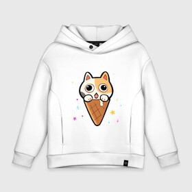 Детское худи Oversize хлопок с принтом Ice Cream Cat в Петрозаводске, френч-терри — 70% хлопок, 30% полиэстер. Мягкий теплый начес внутри —100% хлопок | боковые карманы, эластичные манжеты и нижняя кромка, капюшон на магнитной кнопке | animal | cat | cute | kitty | meow | друг | животные | киска | китти | кот | котенок | котик | котэ | кошечка | кошка | милый | мороженое | мур | мяу | питомец | тигр