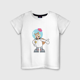 Детская футболка хлопок с принтом Сэнди в Петрозаводске, 100% хлопок | круглый вырез горловины, полуприлегающий силуэт, длина до линии бедер | sponge bob | spongebob squarepants | губка боб | губка боб квадратные штаны | спанч боб