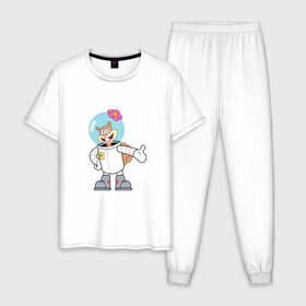 Мужская пижама хлопок с принтом Сэнди в Петрозаводске, 100% хлопок | брюки и футболка прямого кроя, без карманов, на брюках мягкая резинка на поясе и по низу штанин
 | sponge bob | spongebob squarepants | губка боб | губка боб квадратные штаны | спанч боб