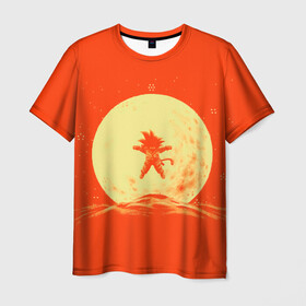 Мужская футболка 3D с принтом Гоку и луна в Петрозаводске, 100% полиэфир | прямой крой, круглый вырез горловины, длина до линии бедер | anime | dragon ball | moon | аниме | анимэ | драгон бал | дрэгон бол | жемчуг дракона | луна