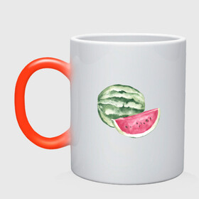 Кружка хамелеон с принтом акварельный арбуз в Петрозаводске, керамика | меняет цвет при нагревании, емкость 330 мл | акварель | арбуз | арбузик | бахчевые | вкуснота | вкусняшки | долька | жара | кавун | кавунчик | краска | лето | люблю арбуз | полосатик | рисунок | сезон | фрукт | ягода