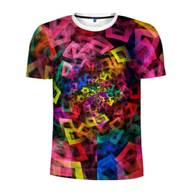 Мужская футболка 3D спортивная с принтом Калейдоскоп  в Петрозаводске, 100% полиэстер с улучшенными характеристиками | приталенный силуэт, круглая горловина, широкие плечи, сужается к линии бедра | калейдоскоп | квадраты | прямоугольники | радуга | разноцветный