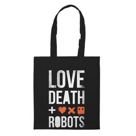 Шоппер 3D с принтом Love Death + Robots в Петрозаводске, 100% полиэстер | Плотность: 200 г/м2; Размер: 34×35 см; Высота лямок: 30 см | death | ldr | logo | love | netflix | robots | smile | анимация | кино | лого | лср | любовь | нетфликс | роботы | сериал | смайл | смайлик