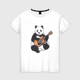 Женская футболка хлопок с принтом Панда гитарист | Panda Guitar в Петрозаводске, 100% хлопок | прямой крой, круглый вырез горловины, длина до линии бедер, слегка спущенное плечо | acoustic | bear | bears | china | chineese panda | guitarist | music | акустическая гитара | гитара | китай | китайская панда | косолапый | медведь | медвежонок | милая панда | мишка | музыка | музыкант | пандочка | пандочки