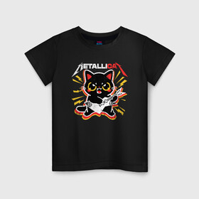 Детская футболка хлопок с принтом METALLICAT в Петрозаводске, 100% хлопок | круглый вырез горловины, полуприлегающий силуэт, длина до линии бедер | cat | metallica | metallicat | rock | кот | металлика | музыка | рок | рокер