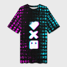 Платье-футболка 3D с принтом ЛЮБОВЬ СМЕРТЬ И РОБОТЫ в Петрозаводске,  |  | death | hear | ldr | logo | love | netflix | robots | smile | анимация | кино | лого | лср | любовь | нетфликс | роботы | сердце | сериал | смайл | смайлик