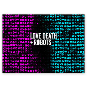 Поздравительная открытка с принтом ЛЮБОВЬ СМЕРТЬ И РОБОТЫ в Петрозаводске, 100% бумага | плотность бумаги 280 г/м2, матовая, на обратной стороне линовка и место для марки
 | death | hear | ldr | logo | love | netflix | robots | smile | анимация | кино | лого | лср | любовь | нетфликс | роботы | сердце | сериал | смайл | смайлик
