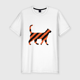 Мужская футболка хлопок Slim с принтом Black-Orange Cat в Петрозаводске, 92% хлопок, 8% лайкра | приталенный силуэт, круглый вырез ворота, длина до линии бедра, короткий рукав | animal | cat | cute | kitty | meow | друг | животные | киска | китти | кот | котенок | котик | котэ | кошечка | кошка | милый | мур | мяу | питомец | тигр