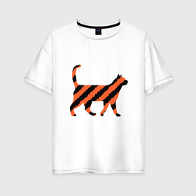 Женская футболка хлопок Oversize с принтом Black-Orange Cat в Петрозаводске, 100% хлопок | свободный крой, круглый ворот, спущенный рукав, длина до линии бедер
 | animal | cat | cute | kitty | meow | друг | животные | киска | китти | кот | котенок | котик | котэ | кошечка | кошка | милый | мур | мяу | питомец | тигр