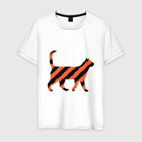 Мужская футболка хлопок с принтом Black-Orange Cat в Петрозаводске, 100% хлопок | прямой крой, круглый вырез горловины, длина до линии бедер, слегка спущенное плечо. | animal | cat | cute | kitty | meow | друг | животные | киска | китти | кот | котенок | котик | котэ | кошечка | кошка | милый | мур | мяу | питомец | тигр