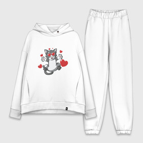 Женский костюм хлопок Oversize с принтом Love Cat в Петрозаводске,  |  | animal | cat | cute | kitty | love | meow | друг | животные | киска | китти | кот | котенок | котик | котэ | кошечка | кошка | люблю | любовь | милый | мур | мяу | питомец | сердце | тигр