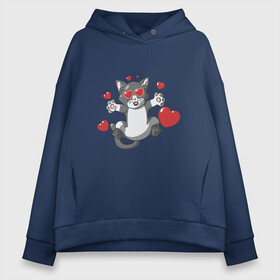 Женское худи Oversize хлопок с принтом Love Cat в Петрозаводске, френч-терри — 70% хлопок, 30% полиэстер. Мягкий теплый начес внутри —100% хлопок | боковые карманы, эластичные манжеты и нижняя кромка, капюшон на магнитной кнопке | animal | cat | cute | kitty | love | meow | друг | животные | киска | китти | кот | котенок | котик | котэ | кошечка | кошка | люблю | любовь | милый | мур | мяу | питомец | сердце | тигр