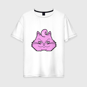 Женская футболка хлопок Oversize с принтом Pink Cat в Петрозаводске, 100% хлопок | свободный крой, круглый ворот, спущенный рукав, длина до линии бедер
 | animal | cat | cute | kitty | meow | друг | животные | киска | китти | кот | котенок | котик | котэ | кошечка | кошка | милый | мур | мяу | питомец | тигр
