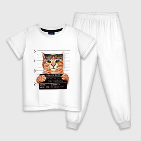 Детская пижама хлопок с принтом РУТОЙ КОТ В ОЧКАХ ЗАКЛЮЧЕННЫЙ в Петрозаводске, 100% хлопок |  брюки и футболка прямого кроя, без карманов, на брюках мягкая резинка на поясе и по низу штанин
 | cat | cats | cool | cute | funny | kitten | kitty | meow | pet | prisoner | в очках | заключенный | кот | котик | коты | кошка | кошки | милый