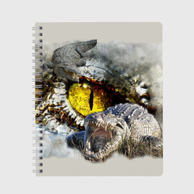 Тетрадь с принтом Глаз крокодила в Петрозаводске, 100% бумага | 48 листов, плотность листов — 60 г/м2, плотность картонной обложки — 250 г/м2. Листы скреплены сбоку удобной пружинной спиралью. Уголки страниц и обложки скругленные. Цвет линий — светло-серый
 | аллигатор | глаз | крокодил | крокодильчик | ящер