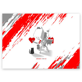 Поздравительная открытка с принтом Love, Death and Cats | Любов, смерть и котики (Z) в Петрозаводске, 100% бумага | плотность бумаги 280 г/м2, матовая, на обратной стороне линовка и место для марки
 | death | love | love death robots | netflix | robots | vedeathrobots | xbot 4000 | любовь | нетфликс | роботы | сериал | сериалы