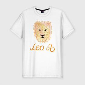 Мужская футболка хлопок Slim с принтом Лев, знак зодиака, голова льва в Петрозаводске, 92% хлопок, 8% лайкра | приталенный силуэт, круглый вырез ворота, длина до линии бедра, короткий рукав | акварель | голова льва | желтый | знак зодиака | лев | оранжевый
