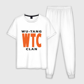 Мужская пижама хлопок с принтом Wu-Tang (WTC) в Петрозаводске, 100% хлопок | брюки и футболка прямого кроя, без карманов, на брюках мягкая резинка на поясе и по низу штанин
 | black | hiphop | method man | music | new york | nyc | odb | old school | rap | rza | wu tang clan | wutang | ву тэнг | граффити | микрофон | музыка | нью йорк | рэп | рэпер | хипхоп