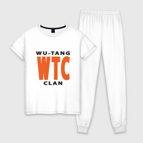 Женская пижама хлопок с принтом Wu-Tang (WTC) в Петрозаводске, 100% хлопок | брюки и футболка прямого кроя, без карманов, на брюках мягкая резинка на поясе и по низу штанин | black | hiphop | method man | music | new york | nyc | odb | old school | rap | rza | wu tang clan | wutang | ву тэнг | граффити | микрофон | музыка | нью йорк | рэп | рэпер | хипхоп