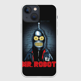 Чехол для iPhone 13 mini с принтом Bender x mr robot в Петрозаводске,  |  | bender | futurama | mr robot | planet express | бендер | мистер робот | мульт | мультфильм | планетный экспресс | туранга лила | филипп джэй фрай | футурама
