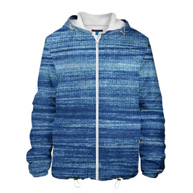 Мужская куртка 3D с принтом Texture Denim в Петрозаводске, ткань верха — 100% полиэстер, подклад — флис | прямой крой, подол и капюшон оформлены резинкой с фиксаторами, два кармана без застежек по бокам, один большой потайной карман на груди. Карман на груди застегивается на липучку | background | blue | dark | denim | gradient | ice | jeans | paints | ripples | spot | spots | stripes | texture | white | белый | градиент | джинсы | лед | линии | полосы | пятна | пятно | светлый | синий | текстура | темная | ткань | тьма | фон